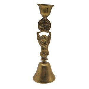 Brass Buddha Bell Taper Candle Holder Candlestick Vintage Zen Home Mantel Decor